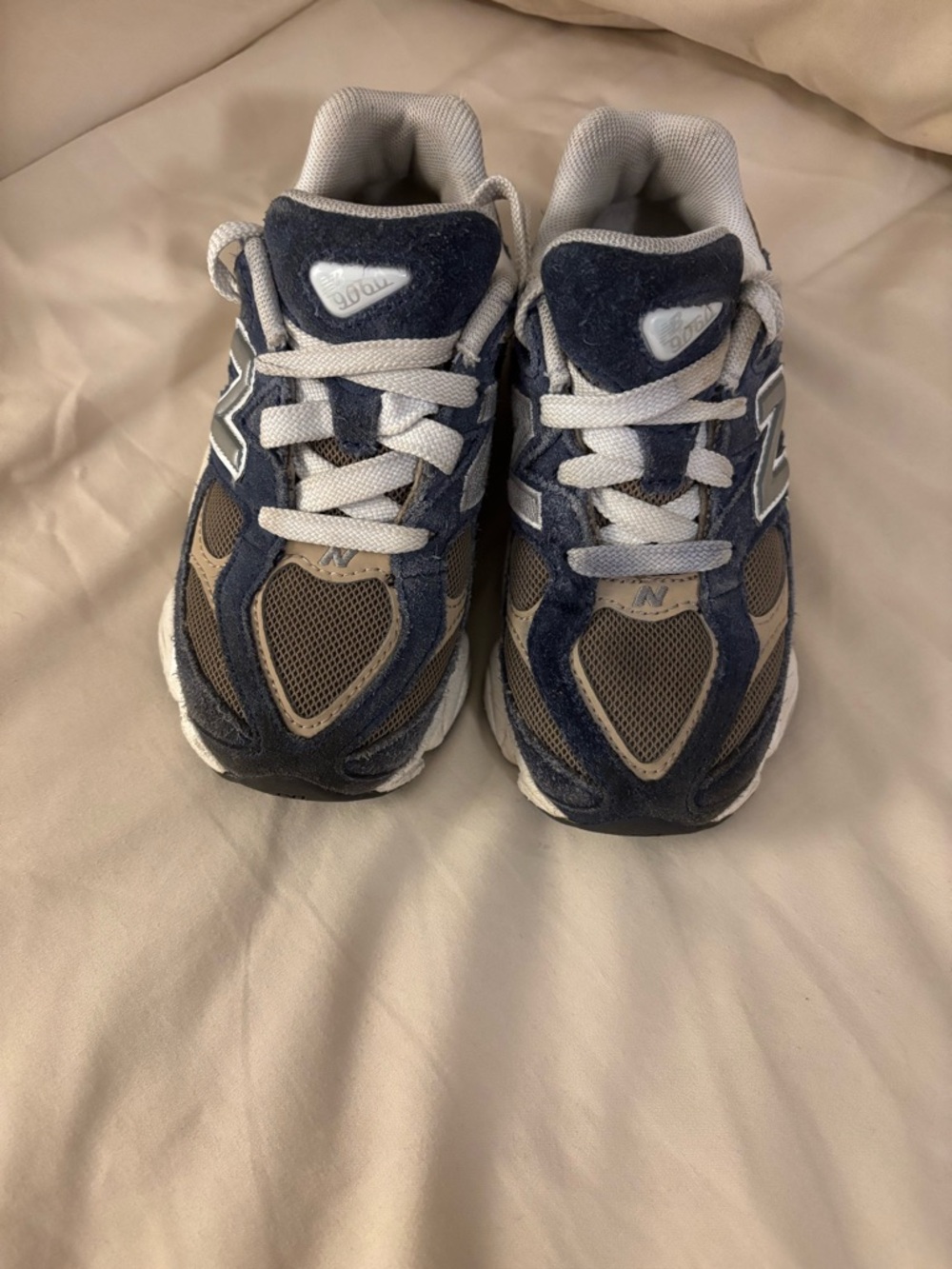 New Balance Kids Navy and Tan Sneakers with White Accents